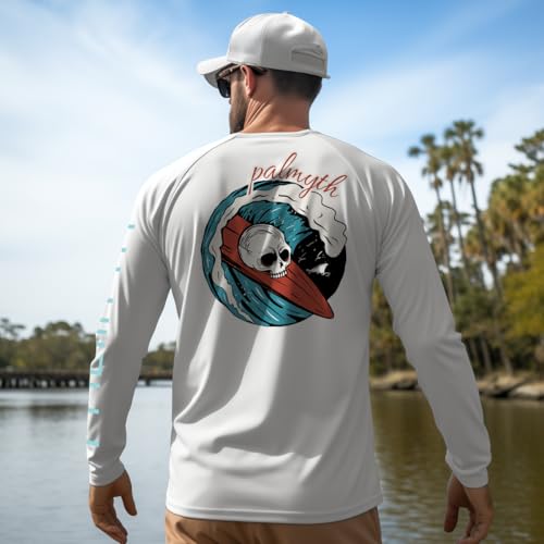 Palmyth Fishing Shirts for Men Long Sleeve Sun Protection Shirts UV UPF 50 TShirt Quick Dry White Skull Surfing L - Image 3