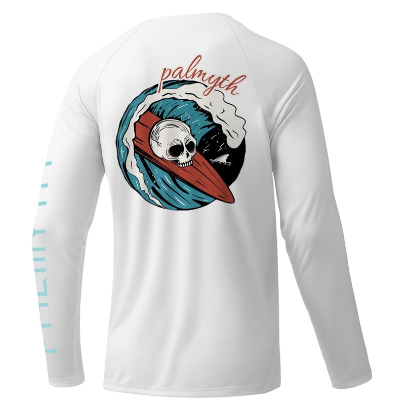 Palmyth Fishing Shirts for Men Long Sleeve Sun Protection Shirts UV UPF 50 TShirt Quick Dry White Skull Surfing L - Image 2