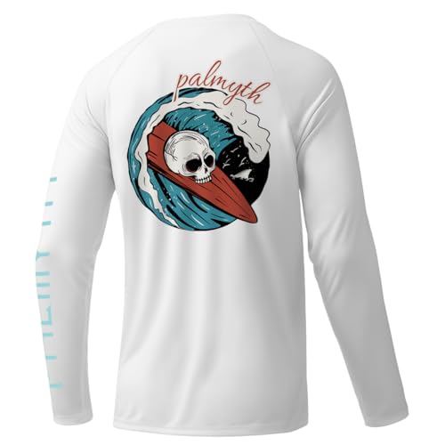 Palmyth Fishing Shirts for Men Long Sleeve Sun Protection Shirts UV UPF 50 TShirt Quick Dry White Skull Surfing L - Image 1
