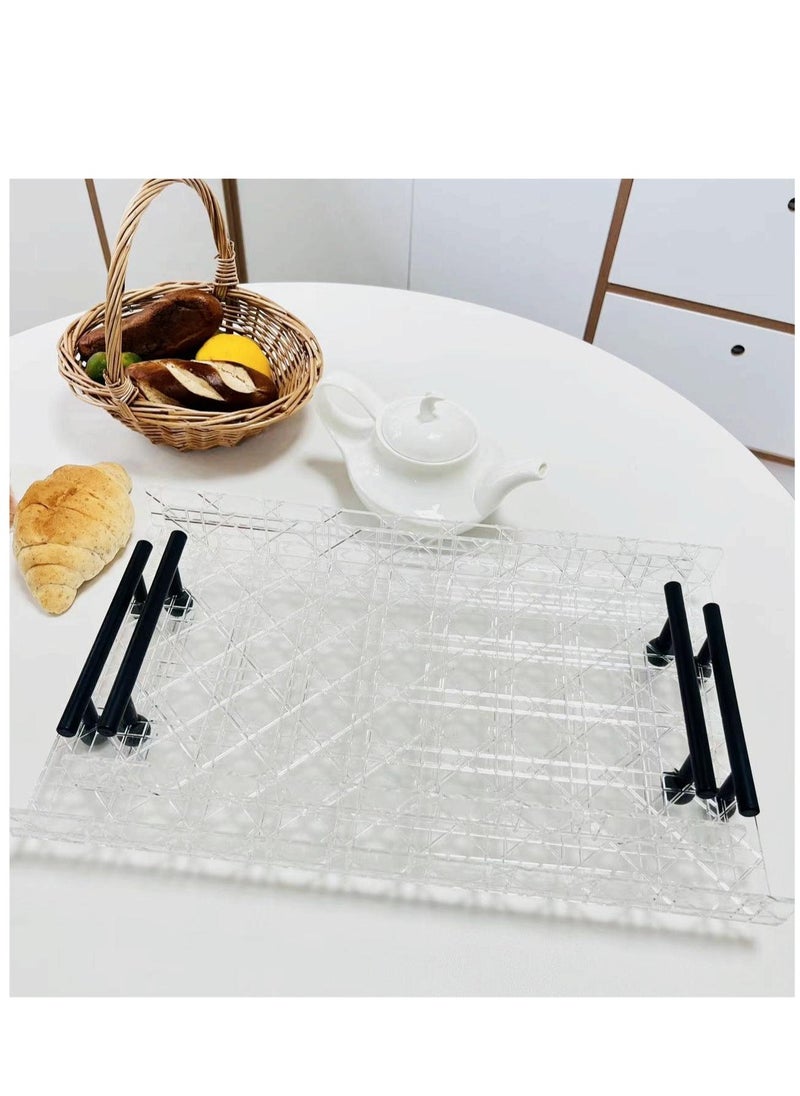 Laseta With BLACK Polished Metal Handles plaid pattern Clear Acrylic Tray  Set of 2, Decorative Serving Tray for Coffee Table, Tea, Storage  Rectangular  - Image 1