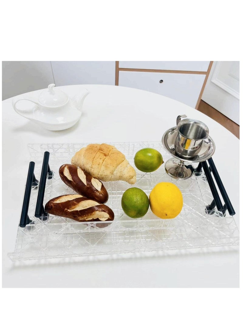 Laseta With BLACK Polished Metal Handles plaid pattern Clear Acrylic Tray  Set of 2, Decorative Serving Tray for Coffee Table, Tea, Storage  Rectangular  - Image 2