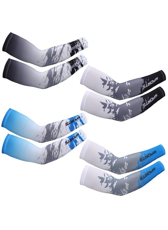 Newcotte 4 Pairs Uv Sun Protection Arm Sleeves Cooling Sports Sleeve Anti Slip Ice Silk Arm Warmers Arm Covers For Men Women (Blue Black Stylish,Xlarge) - Image 2