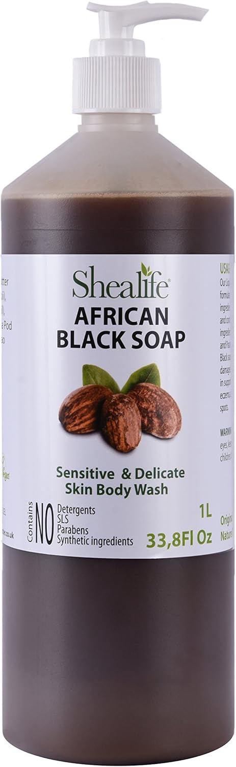 African Black Soap Liquid 1 Litre With Shea Butter Coconut Oil No SLS Detergents Parabens 1000ml