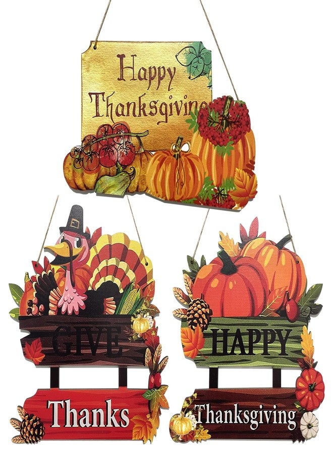 OperSeven 3 Pieces Thanksgiving Decoration Wooden Turkey Pumpkin Door Wreath for Front Door Sign Wall Signs Thanksgiving Pumpkin Front Door Hanger Turkey Wooden Door Decor for Thanksgiving Party Fall Harvest Home Decoration - Image 1