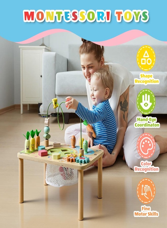 wingyz Activity Table, 6 in 1 Wooden Montessori Activity Center with Bead Maze Shape Sorter Fishing Game, Kids Sensory Play Table Toddler Toys 1st Birthday Gifts Boy Girl(Morandi-Square) - Image 3