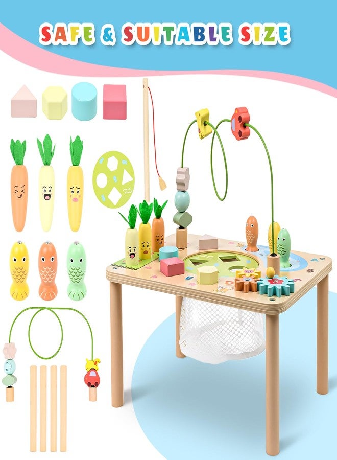 wingyz Activity Table, 6 in 1 Wooden Montessori Activity Center with Bead Maze Shape Sorter Fishing Game, Kids Sensory Play Table Toddler Toys 1st Birthday Gifts Boy Girl(Morandi-Square) - Image 5