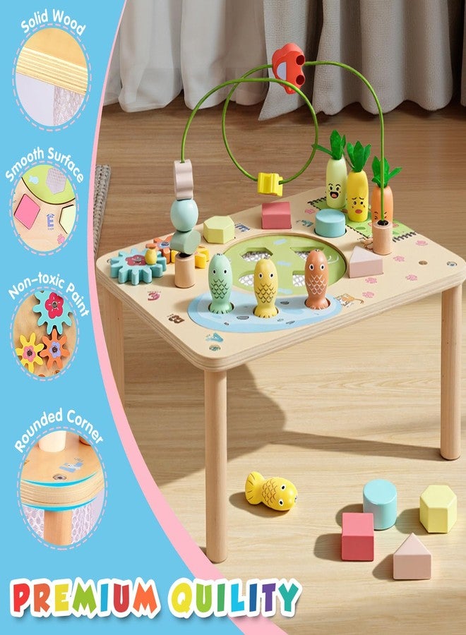 wingyz Activity Table, 6 in 1 Wooden Montessori Activity Center with Bead Maze Shape Sorter Fishing Game, Kids Sensory Play Table Toddler Toys 1st Birthday Gifts Boy Girl(Morandi-Square) - Image 4