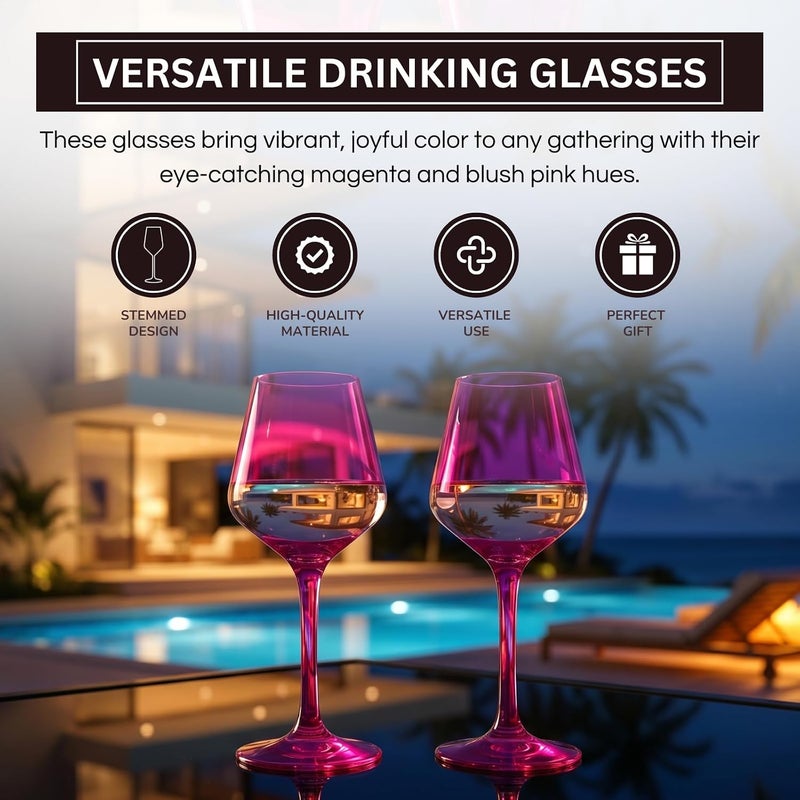 Khen Unbreakable Hot Pink Wine Glasses, Pool Floating | Set of 2 | Tritan Drinkware, Unbreakable Colored Magenta & Blush Pink Classic, Glasses Shatterproof BPA-free plastic Red & White 15oz - Image 4