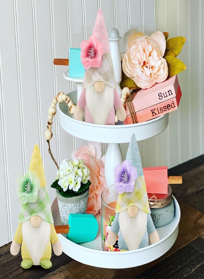Gehydy Set of 3 Spring Gnomes Decoration Summer Easter Flower Gnome Handmade Decor for Home Kitchen Tiered Tray - Image 4