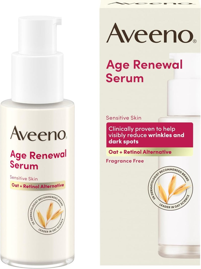 AVEENO Face Age Renewal Serum 1 x 30ml Oat Retinol Alternative Gentle on Sensitive Skin Visibly Improve Wrinkles Dark Spots and Firmness Fragrance Free