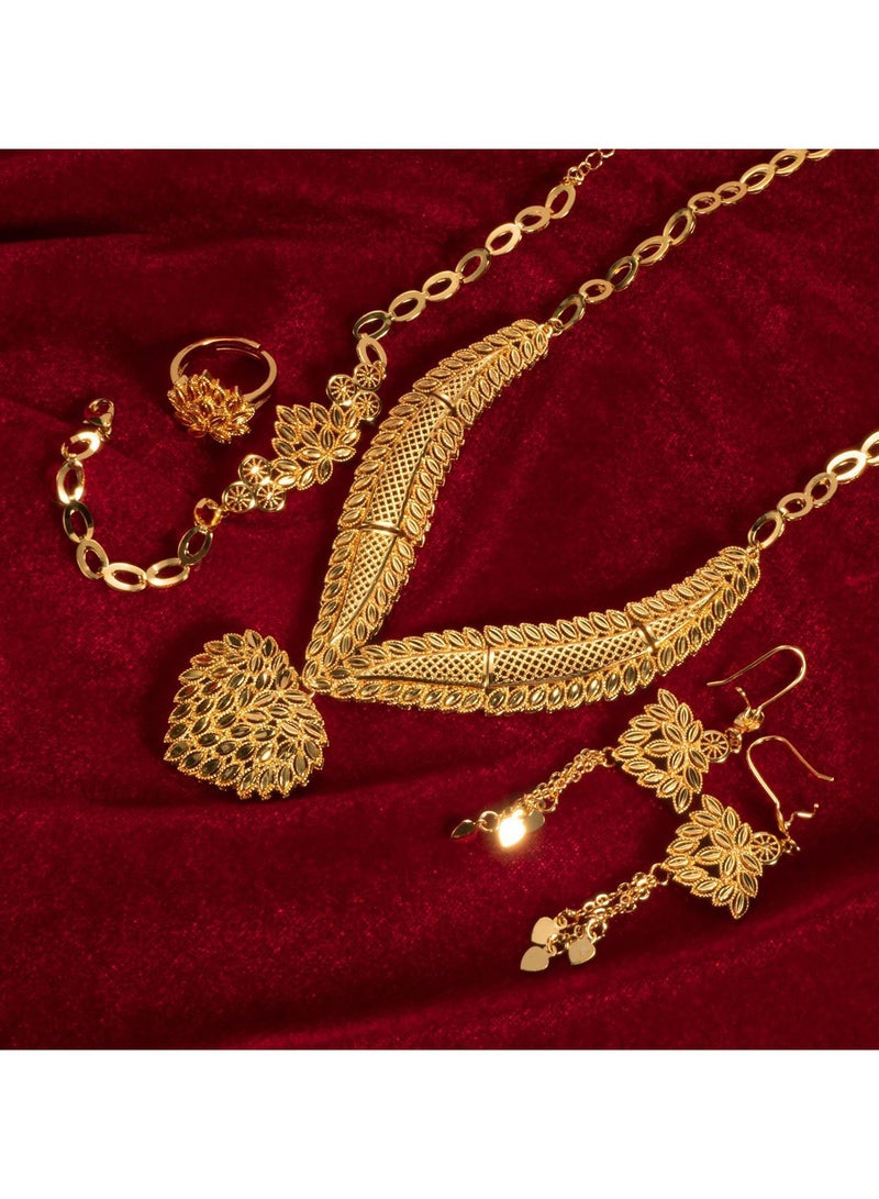 JOOLI Ladies Jewelry 4 Pieces Necklace Dubai Wedding Bride Accessories Bracelet Ring Earrings Fashion Gold - Image 1