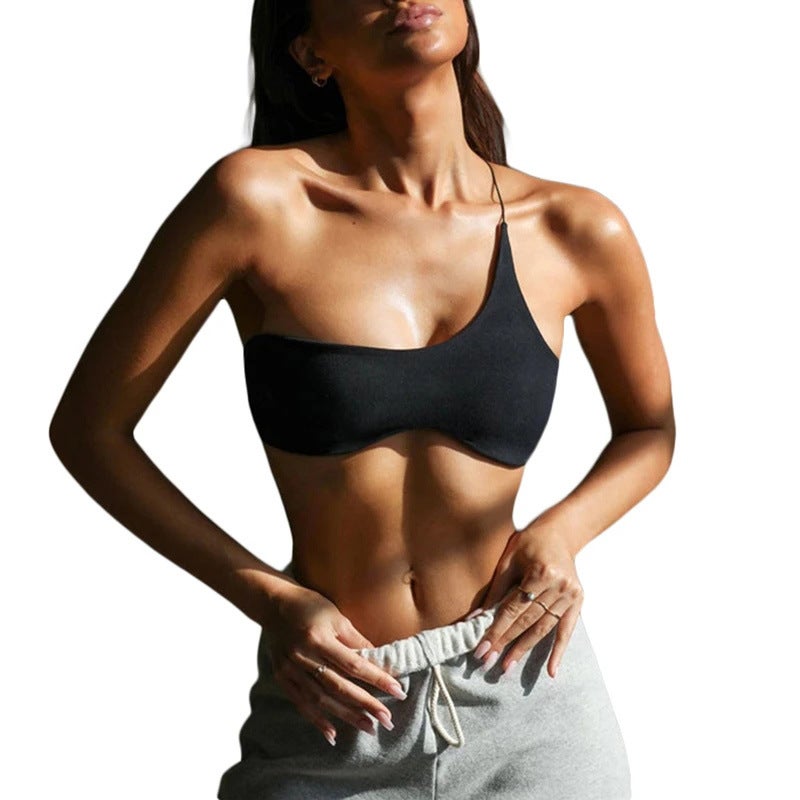 Ladies Summer Fashion Vest Solid Color Sports Single Shoulder Tight Beauty Back Brushed Electricity Supplier Supply - Image 2