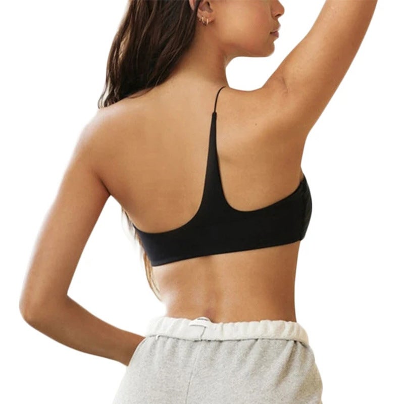 Ladies Summer Fashion Vest Solid Color Sports Single Shoulder Tight Beauty Back Brushed Electricity Supplier Supply - Image 4