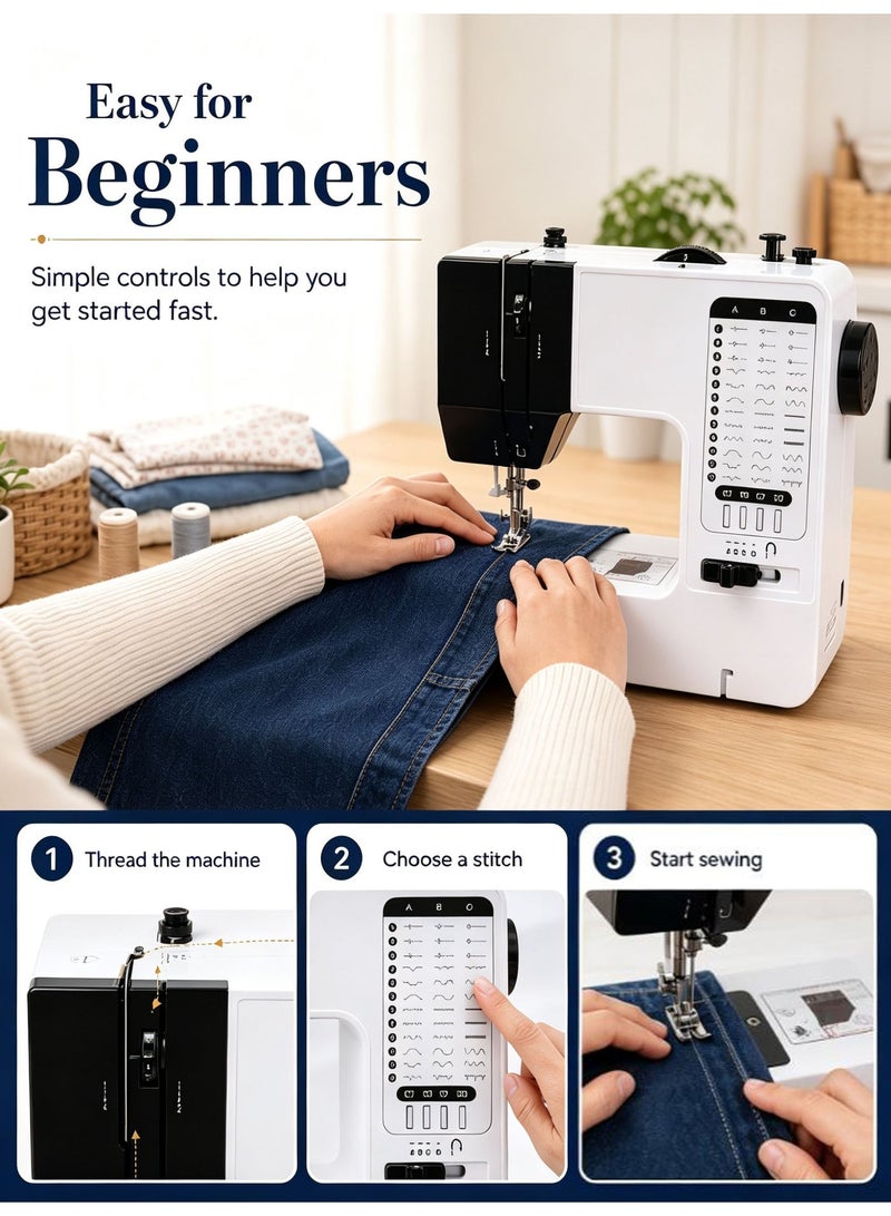 Vicalo Electric Sewing Machine, 38-Stitch Two-Way Portable Household Sewing Machine, Ideal for Lightweight Fabrics, Clothing Sewing, Overlocking & Buttonhole Making - Image 3
