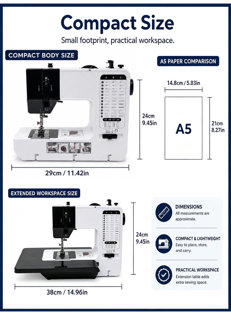 Vicalo Electric Sewing Machine, 38-Stitch Two-Way Portable Household Sewing Machine, Ideal for Lightweight Fabrics, Clothing Sewing, Overlocking & Buttonhole Making - Image 4