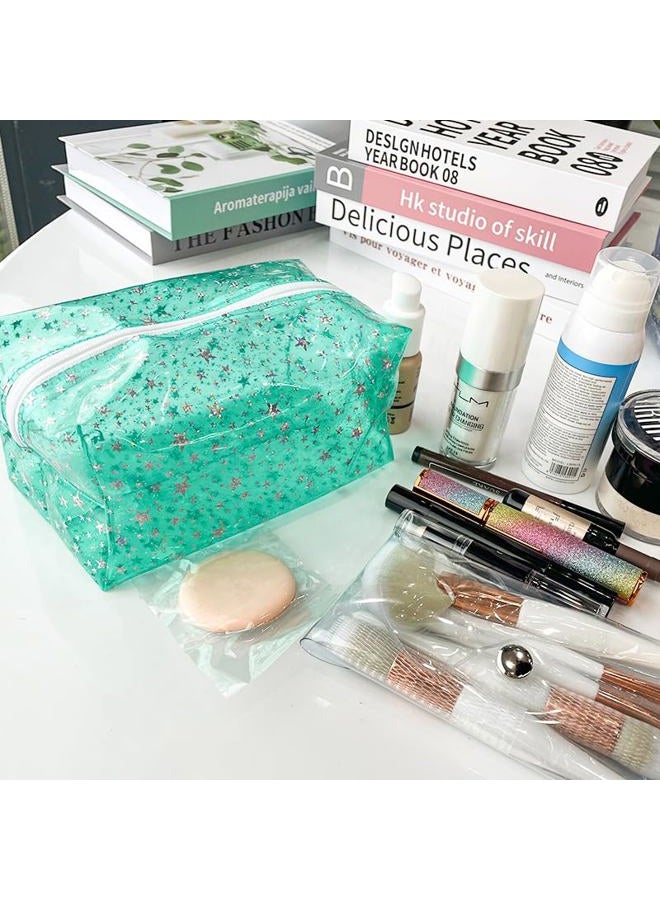 TotePrint 1PCS Star Printing Clear Cosmetics Makeup Bag 7.9x3.94x3.5inch Waterproof Travel Toiletry Storage Bag Vinyl Plastic PVC Zippered Organizer for Girls Friends Women, pink, 7.9 x 3.9 x 3.54 - Image 5