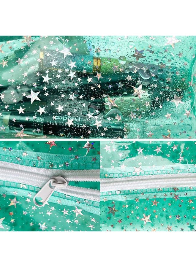 TotePrint 1PCS Star Printing Clear Cosmetics Makeup Bag 7.9x3.94x3.5inch Waterproof Travel Toiletry Storage Bag Vinyl Plastic PVC Zippered Organizer for Girls Friends Women, pink, 7.9 x 3.9 x 3.54 - Image 3