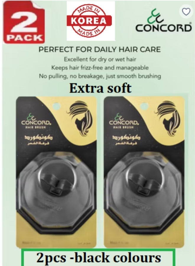 CONCORD - Branded Original Korea Round Hair Brush, Scalp Massage and Hair Care Brush for Daily Use, Smooth and Flexible, Made in KOREA, Black Color -2 Pieces - Image 1