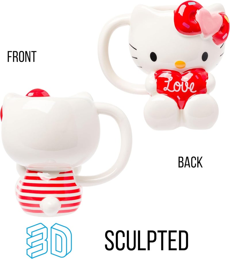 Silver Buffalo فنجان سيراميك ثلاثي الأبعاد على شكل هالو كيتي من سيلفر بوفالو يحمل قلب الحب 20 أونصة - Image 2