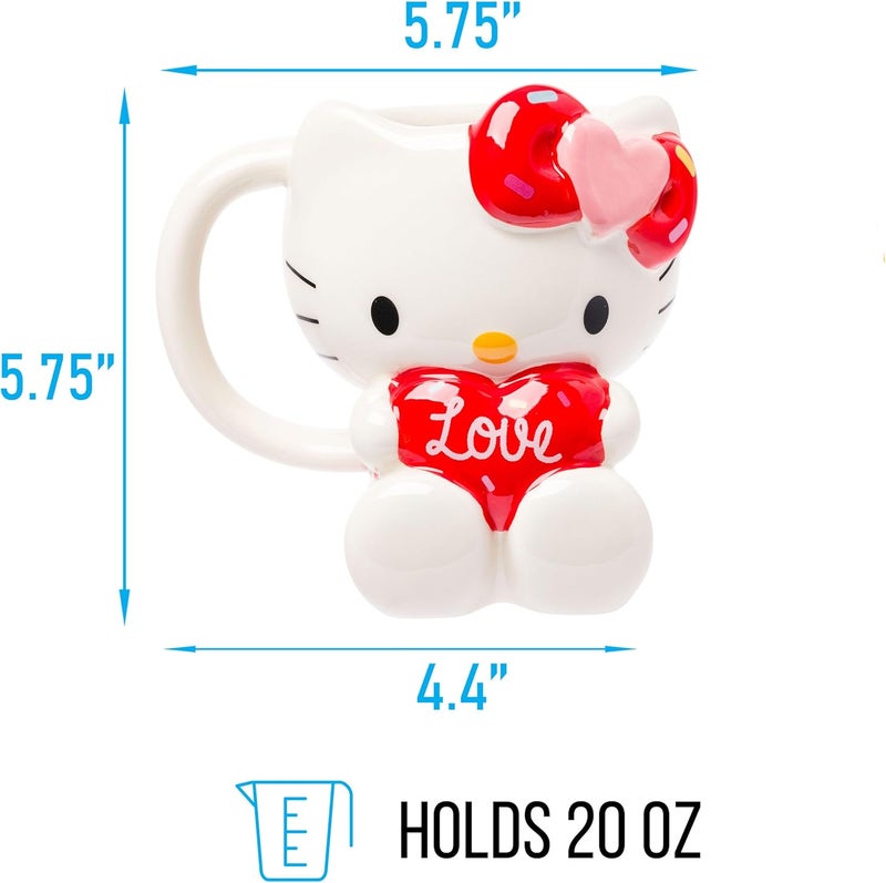 Silver Buffalo فنجان سيراميك ثلاثي الأبعاد على شكل هالو كيتي من سيلفر بوفالو يحمل قلب الحب 20 أونصة - Image 3