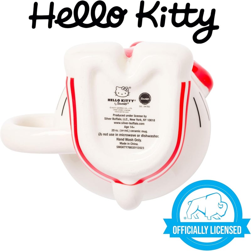 Silver Buffalo فنجان سيراميك ثلاثي الأبعاد على شكل هالو كيتي من سيلفر بوفالو يحمل قلب الحب 20 أونصة - Image 5