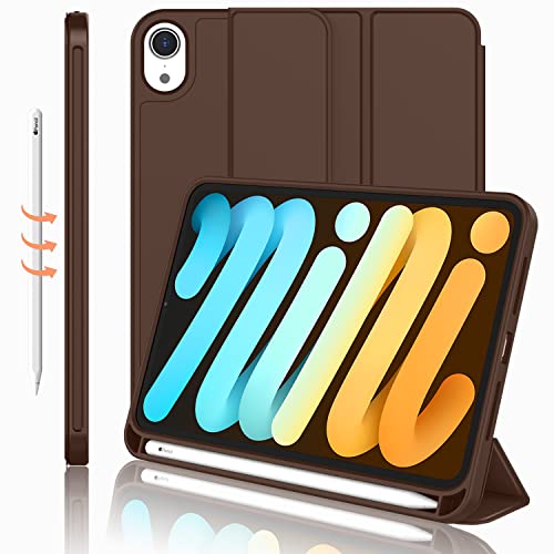 iMieet iPad Mini 7 Case 2024 (A17 Pro), iPad Mini 6 Case (8.3-Inch,2021 Model), iPad Mini 7th/6th Generation Case with Pencil Holder, Trifold Stand Smart Case with Soft TPU Back,Chocolate - Image 1