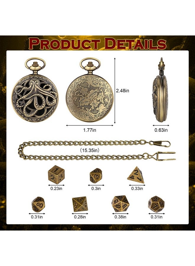 Knana Knana DND Dice Set with Polyhedral Metal Mini DND Dice Octopus Pocket Watch Case DND Gifts DND Game Accessories (Bronze)  - Image 2
