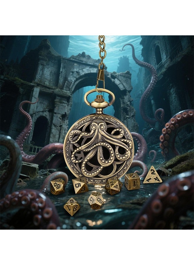Knana Knana DND Dice Set with Polyhedral Metal Mini DND Dice Octopus Pocket Watch Case DND Gifts DND Game Accessories (Bronze)  - Image 5