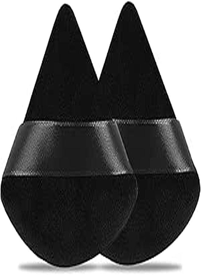 Makandup 2 Pieces Powder Puff Face Cosmetic 2.76 Inch Soft Triangle Powder Puffs Washable Reusable Velour Cotton Puff Setting Makeup Sponge for Under Eyes and Face Corners Body Loose Powder Makeup Tool (Black)