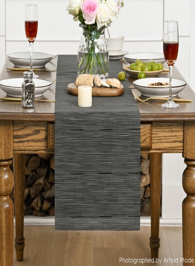 Artoid Mode Gray Black Vinyl Table Runners, 12x36 Inch Non-Slip Heatproof Arbitrarily Cropped Runner for Home Party Indoor Kitchen Dining Room Holiday Table Decoration - Image 2
