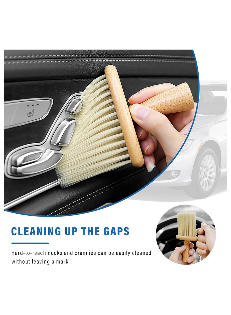 فرشاة تنظيف داخلية للسيارة، فرشاة خشبية ناعمة مضادة للكهرباء الساكنة، أداة تنظيف داخلية عالمية للوحة القيادة، فتحات مكيف الهواء، الكمبيوتر وغيرها (بيج) - Image 3
