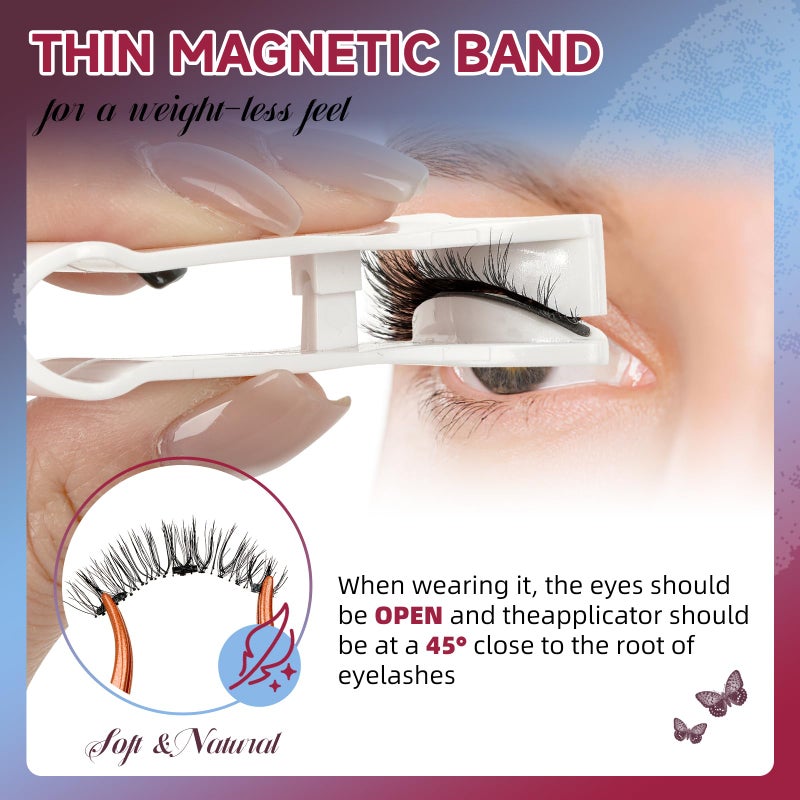 Mayhug Magnetic Eyelashes 3 Pairs Reusable Magnetic Eyelashes with Applicator No Glue Needed Eyelashes Natural-Looking Eyelashes, Eyelash Curler Set, Easy to Wear and Remove (3 Pairs-Kit 3) - Image 2
