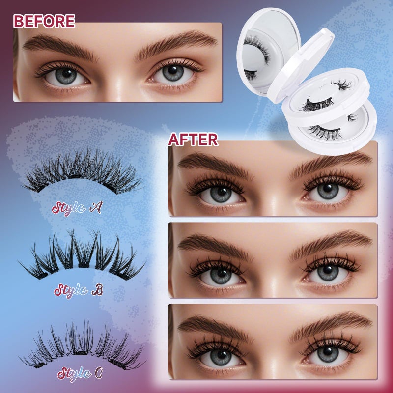 Mayhug Magnetic Eyelashes 3 Pairs Reusable Magnetic Eyelashes with Applicator No Glue Needed Eyelashes Natural-Looking Eyelashes, Eyelash Curler Set, Easy to Wear and Remove (3 Pairs-Kit 3) - Image 3