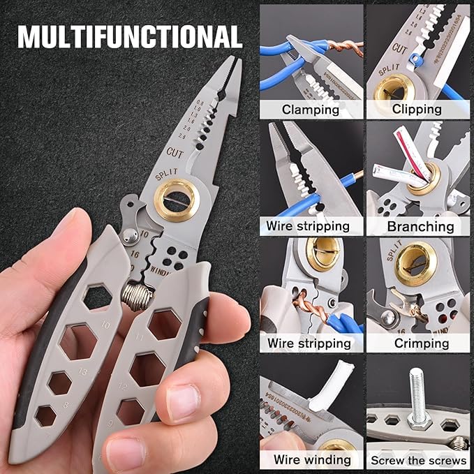 Cannagenix MultiFunctional Cable Stripper 9 in 1 Wire Stripper Circuit Cutter for Home and Office Use Grey Color