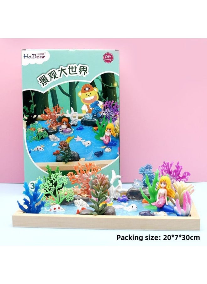 null - Children's Diy Landscape Big World Material Bag Creative Clay Glue Drop Handmade Wooden Frame Micro Scene Toy-Color:Mountain Stream Qingquan - Image 1