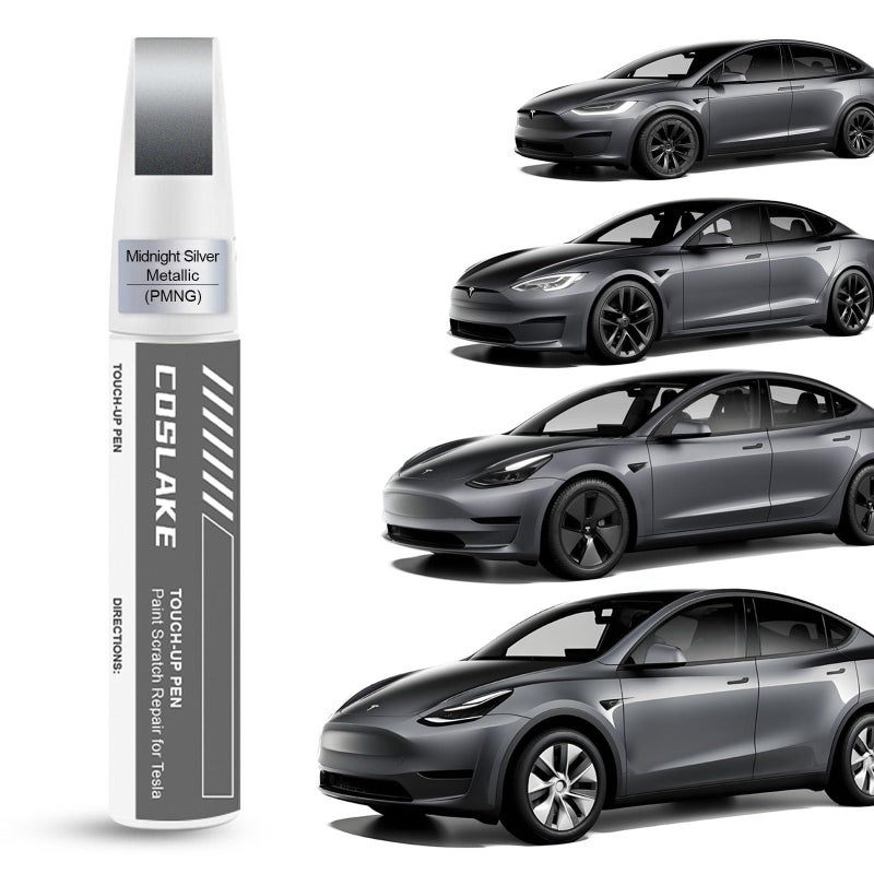COSLAKE Car Touch Up PaintMidnight Silver MetallicPMNG for Tesla Model Y3SX 2 in 1 DIY Car Paint Scratch Repair Kit with Pen Tip Brush Scratch Remover Pen with ColorMatched for Tesla
