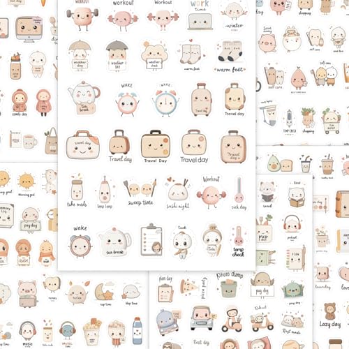 OBUJOPAL 250 Pcs Planner Stickers Kawaii Cute Daily Life SelfCare Stickers for Calendar Notebook Diary Bullet Journal Scrapbook 7 Sheets - Image 1