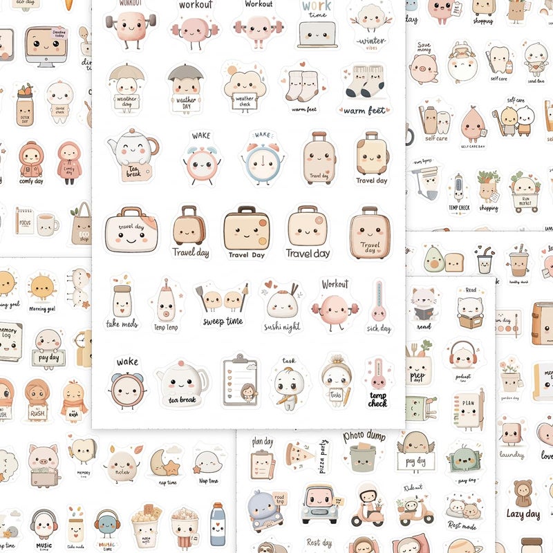 OBUJOPAL 250 Pcs Planner Stickers Kawaii Cute Daily Life SelfCare Stickers for Calendar Notebook Diary Bullet Journal Scrapbook 7 Sheets - Image 3