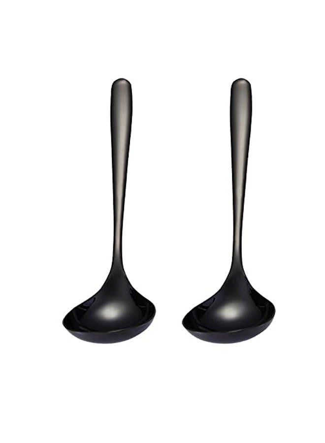 MBBITL 2-Pack Black Soup Ladle 304 Stainless Steel Spoon Kitchen Serving Sauce Server - Image 1