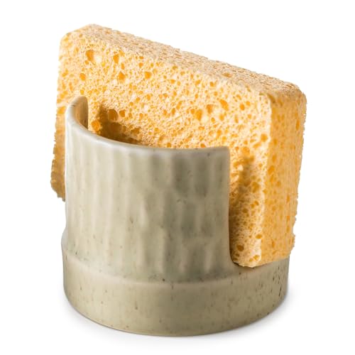 Zoeeker Kitchen Sponge Holder, Ceramics Sponge Dish Rack Sink Scrub Caddy for Scrubbers, Bathroom, Cute Kitchen Gadget Organizer, Yellow - Image 1