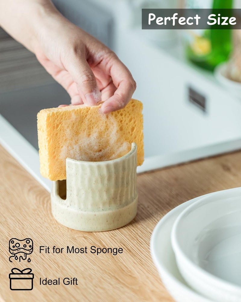 Zoeeker Kitchen Sponge Holder, Ceramics Sponge Dish Rack Sink Scrub Caddy for Scrubbers, Bathroom, Cute Kitchen Gadget Organizer, Yellow - Image 5
