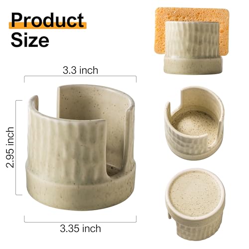 Zoeeker Kitchen Sponge Holder, Ceramics Sponge Dish Rack Sink Scrub Caddy for Scrubbers, Bathroom, Cute Kitchen Gadget Organizer, Yellow - Image 3