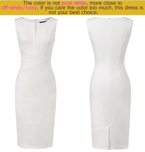 VFSHOW Womens Off White Ivory Cocktail Elegant Front Zipper Slim Work Business Office Party Bodycon Pencil Sheath Dress 7557 WHT S - Image 5