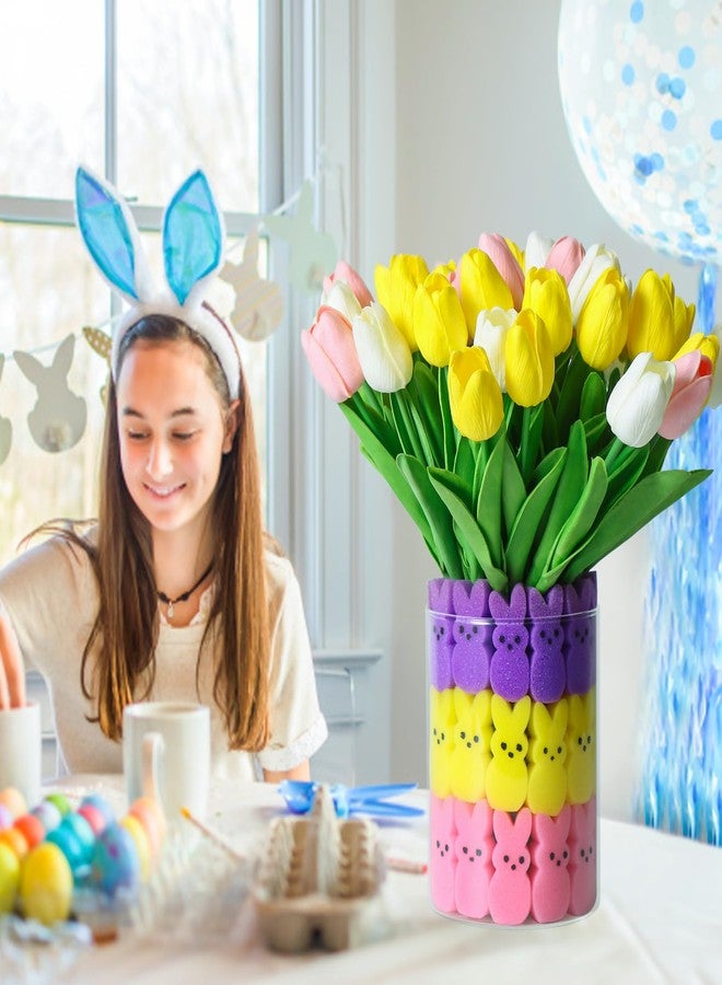 Shitailu Easter Decorations - Easter Little Bunnies Decor - 15 pcs Artificial Tulips with 48 pcs Bunnies Vase Filler Set, Spring Home Decoration Centerpieces for Tables, NO VASE - Image 5