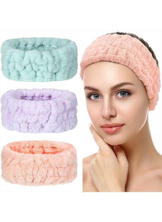 Chuangdi 3 Pieces Spa Facial Headband for Makeup and Washing Face Terry Cloth Hairband Yoga Sports Shower Facial Elastic Head Band Wrap for Girls and Women (Light Orange, Light Purple, Light Green)  - Image 1