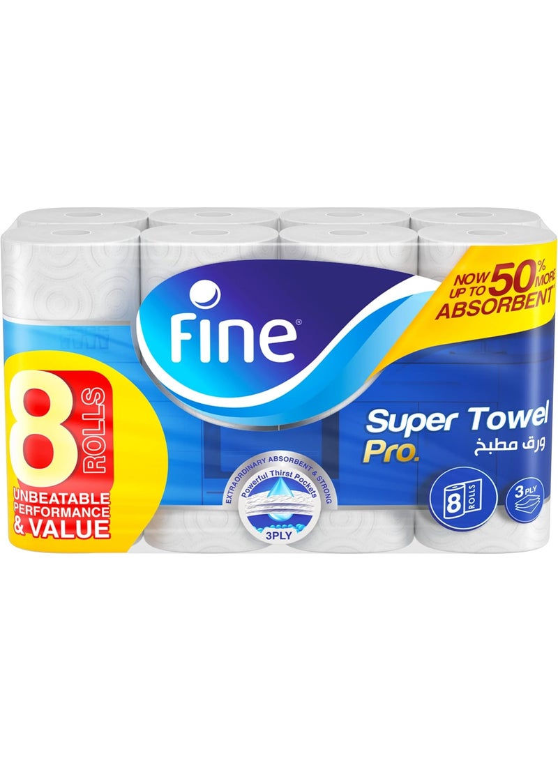 Fine Super Towel Pro Kitchen Rolls: Unbeatable 3-Ply Absorbency, Now 50% More Absorbent - Image 1