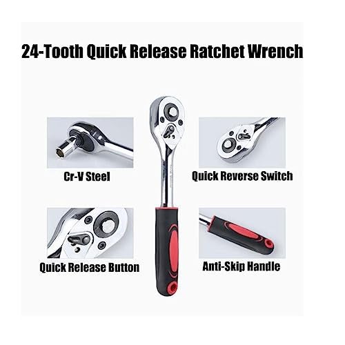 LSLANSOON 1/4” Ratchet Socket Wrench Set, Mechanic Tool Kit and Sockets Set with Quick Release Reversible Ratchet Handle and Extension Bar, 12 Pcs Set - Image 2