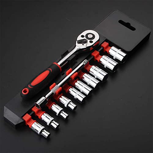 LSLANSOON 1/4” Ratchet Socket Wrench Set, Mechanic Tool Kit and Sockets Set with Quick Release Reversible Ratchet Handle and Extension Bar, 12 Pcs Set - Image 5