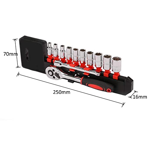 LSLANSOON 1/4” Ratchet Socket Wrench Set, Mechanic Tool Kit and Sockets Set with Quick Release Reversible Ratchet Handle and Extension Bar, 12 Pcs Set - Image 4
