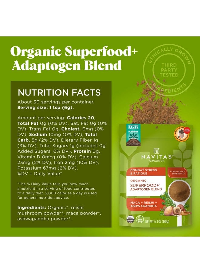 Navitas Organics Navitas Organics Superfood+ Adaptogen Blend for Stress Support (Maca + Reishi + Ashwagandha), 6.3oz Bag, 30 Servings - Organic, Non-GMO, Vegan, Gluten-Free, Keto & Paleo. - Image 2